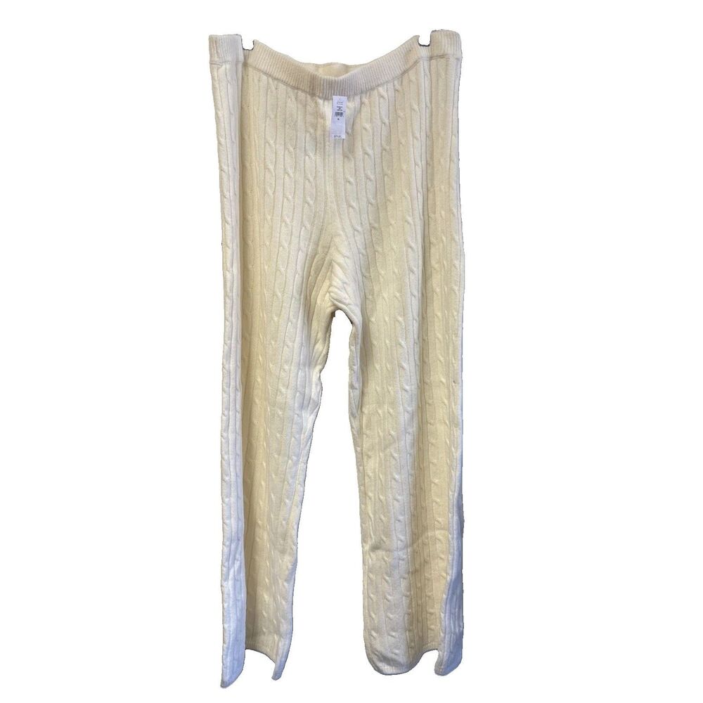 Gap Women Ivory Cable Knit Sweater Pants XL Banded CashSoft Straight Leg New